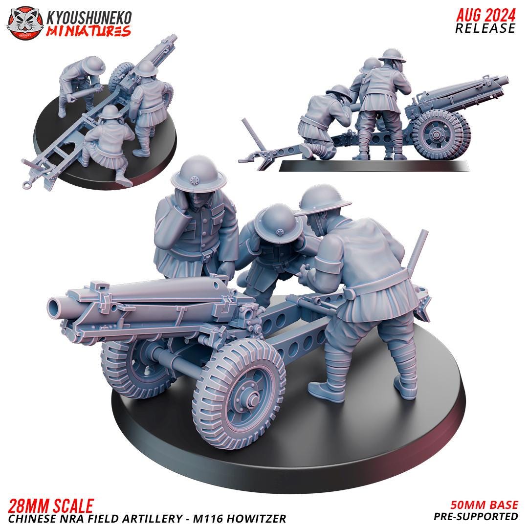 WWII Chinese NRA M116 Howitzer with Crew (3 models) Various Scales Historical Wargaming