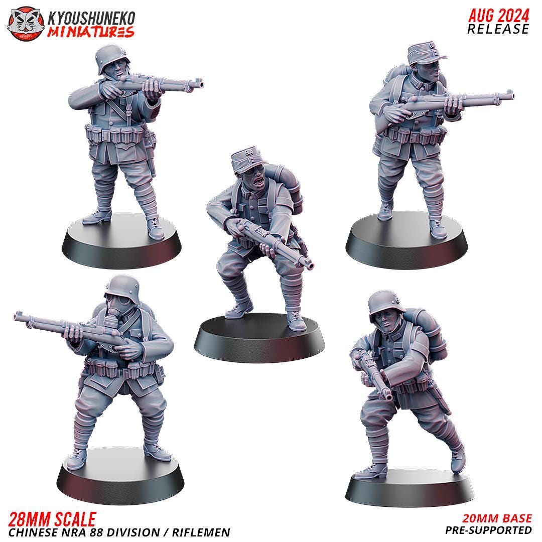WWII Chinese NRA 88th Division Riflemen Squad (10 models) Various Scales Historical Wargaming