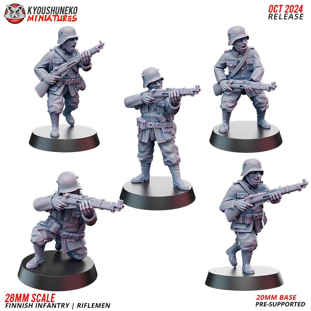 WWII Finnish Infantry Squad (10 models) Various Scales Historical Wargaming (US tariffs are pre-paid by us)