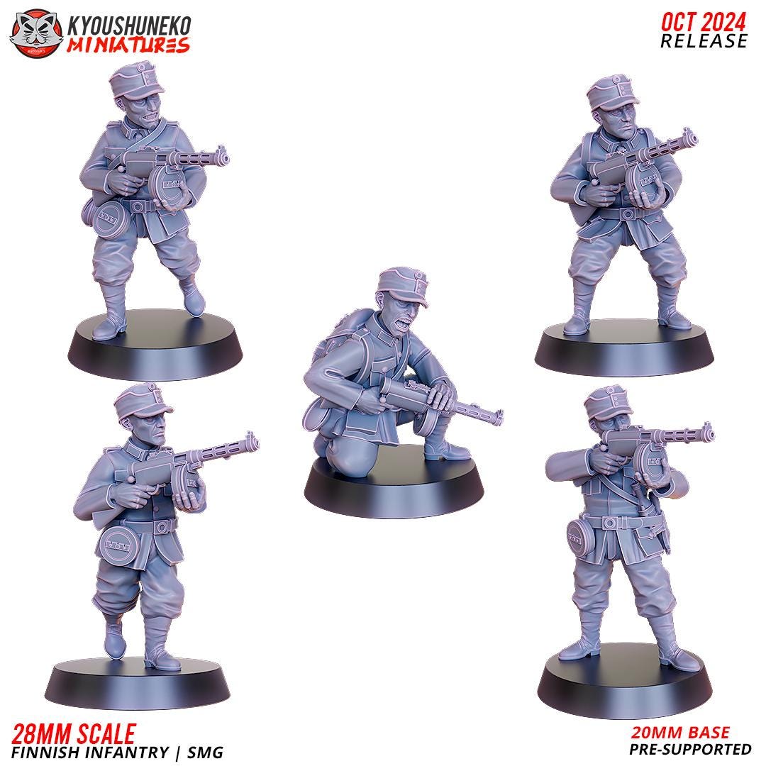 WWII Finnish Infantry SMG Squad (10 models) Various Scales Historical Wargaming (US tariffs are pre-paid by us)