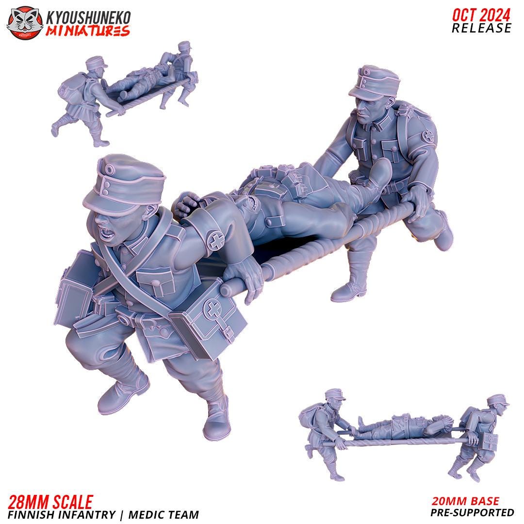 WWII Finnish Medic Team (3 models) Various Scales Historical Wargaming