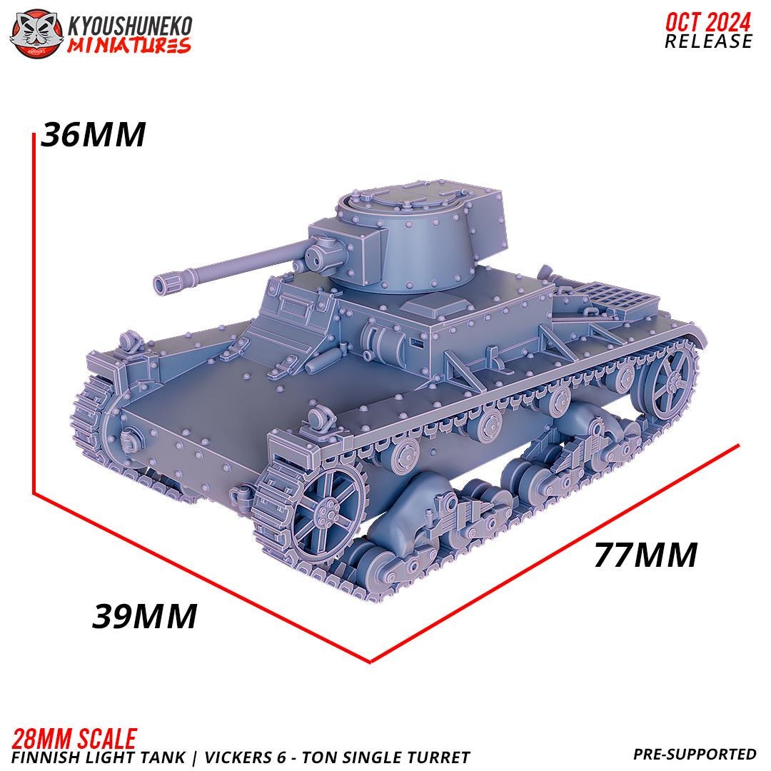 WWII Finnish Vickers 6 Ton Tank Single or Twin Turret Various Scales Historical Wargaming