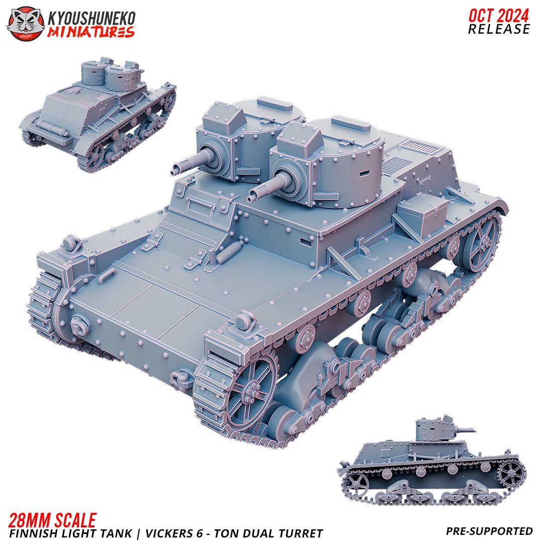 WWII Finnish Vickers 6 Ton Tank Single or Twin Turret Various Scales Historical Wargaming (US tariffs are pre-paid by us)