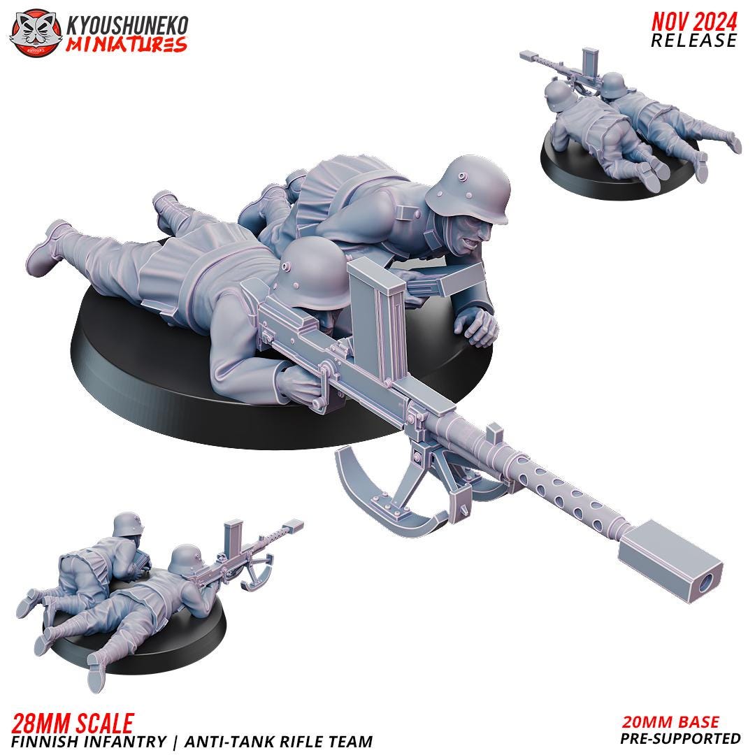 WWII Finnish Anti Tank Rifle Team (2 models) Various Scales Historical Wargaming (US tariffs are pre-paid by us)