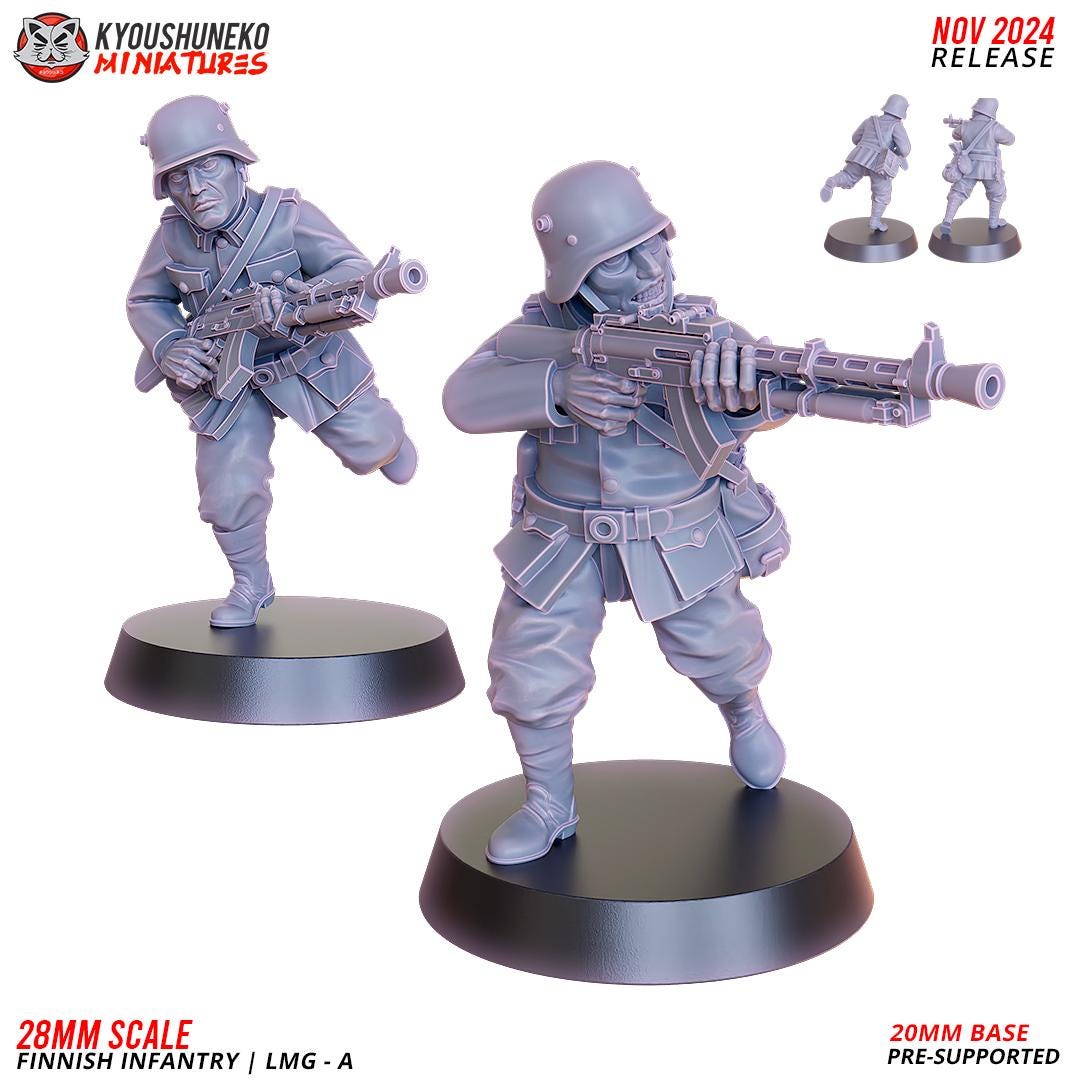 WWII Finnish LMG Team (2 models) Standing or Prone Various Scales Historical Wargaming (US tariffs are pre-paid by us)