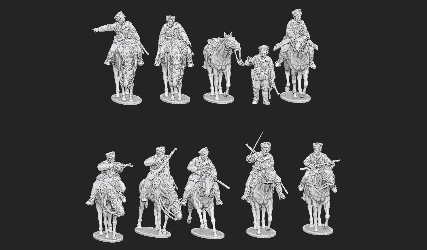 WWII German Cossacks Cavalry Squad (9 models) Various Scales Historical Wargaming