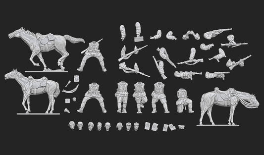 WWII German Cavalry Set (3 mounted models plus 4 dismounted) Various Scales Historical Wargaming