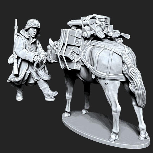 WWII German Cavalry Pack Horse with SMGs Various Scales Historical Wargaming