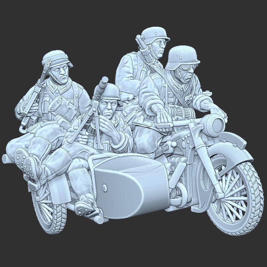 WWII German Kradschutzen with Sidecar Various Scales Historical Wargaming (US tariffs are pre-paid by us)