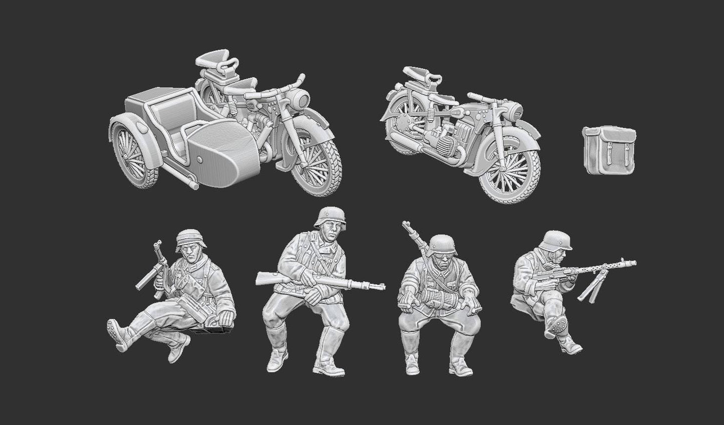 WWII German Kradschutzen with Sidecar Various Scales Historical Wargaming (US tariffs are pre-paid by us)