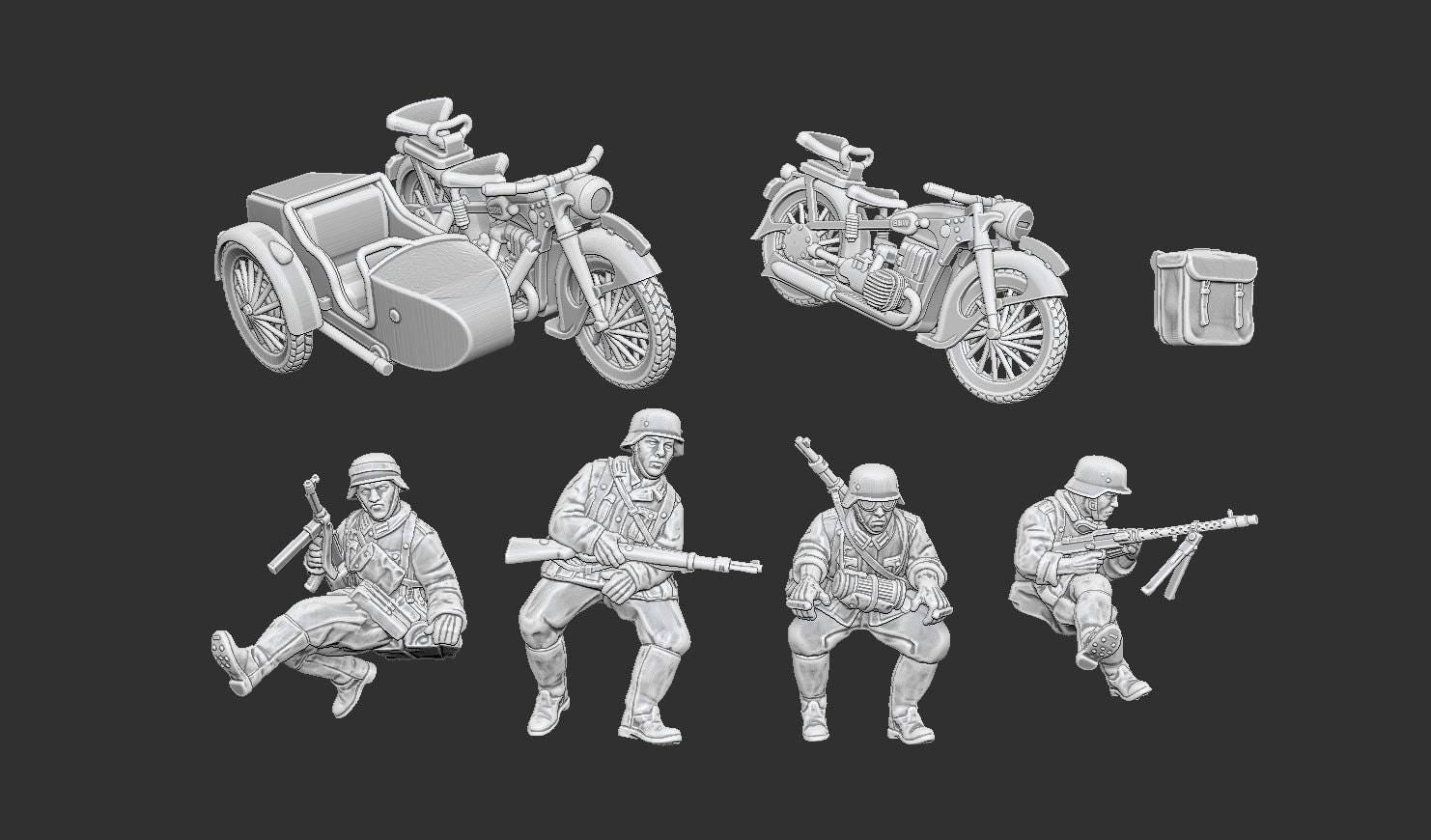 WWII German Kradschutzen with Sidecar Various Scales Historical Wargaming