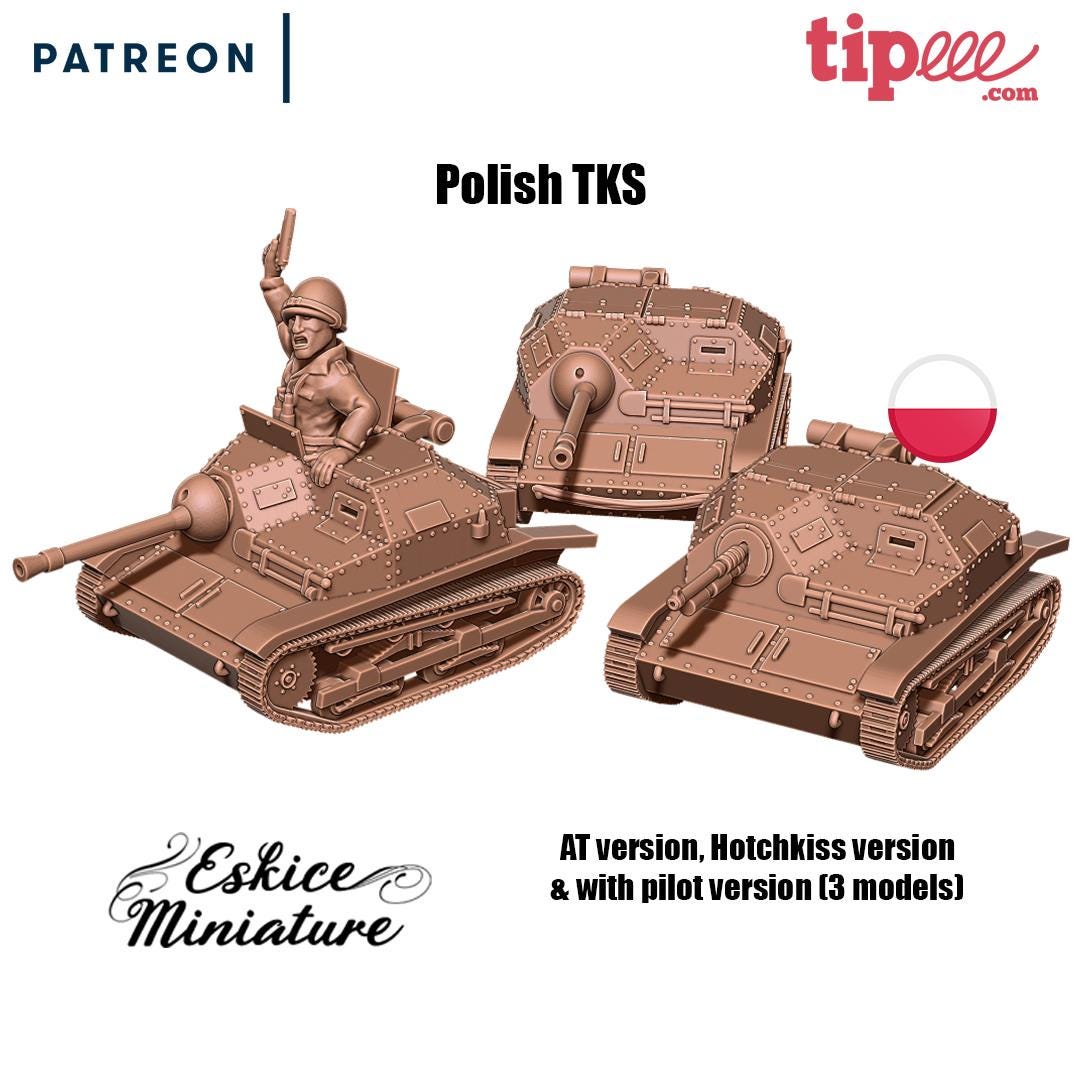 WWII Polish TKS Tankette Various Scales Historical Wargaming (US tariffs are pre-paid by us)