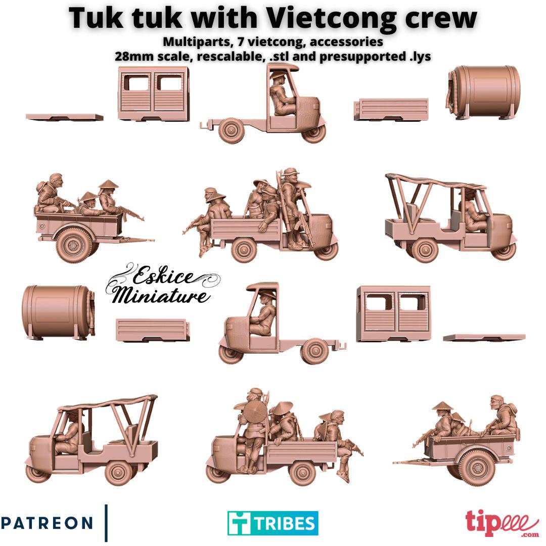 Vietnam War Tuk Tuk with Vietcong crew (Set of 7) Various Scales Historical Wargaming