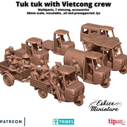 Vietnam War Tuk Tuk with Vietcong crew (Set of 7) Various Scales Historical Wargaming