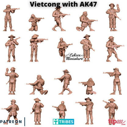 Vietnam War Vietcong Infantry Squad with AK47 (10 models) Various Scales Historical Wargaming