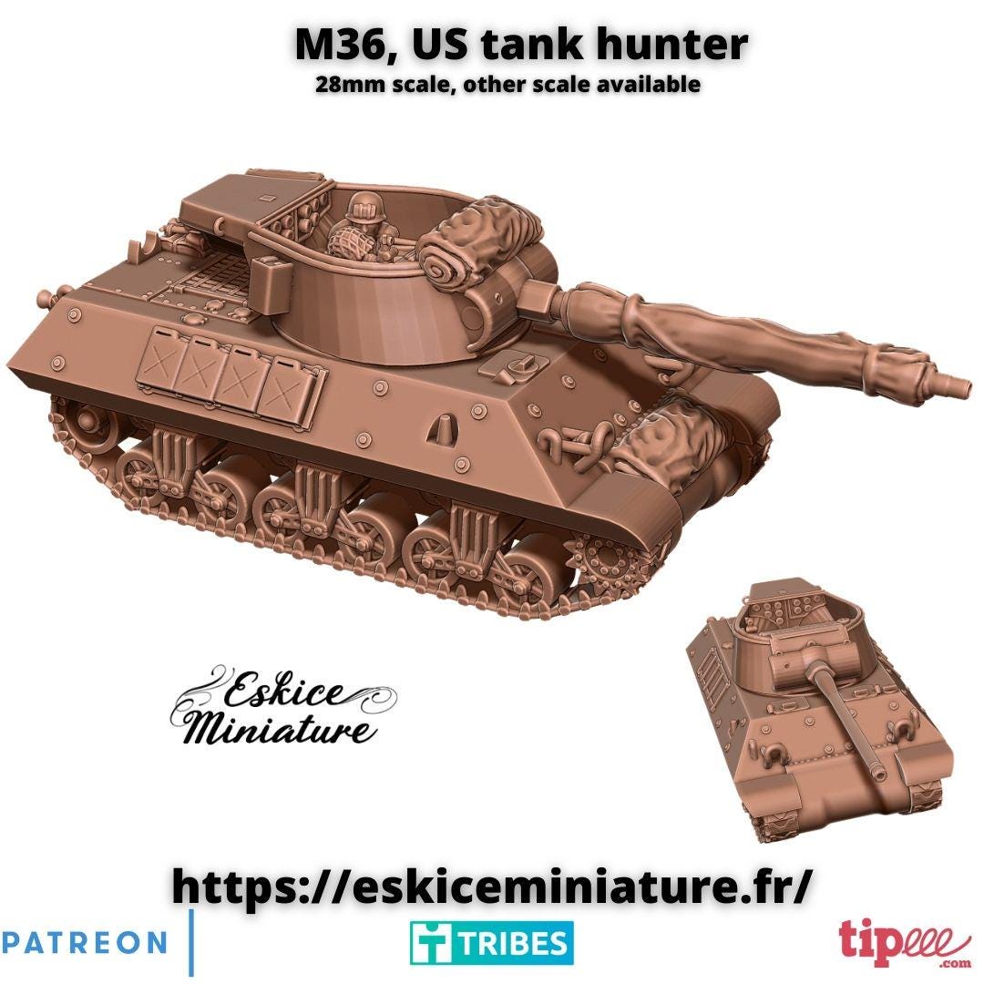 WWII US M36 Tank Hunter Various Scales Historical Wargaming