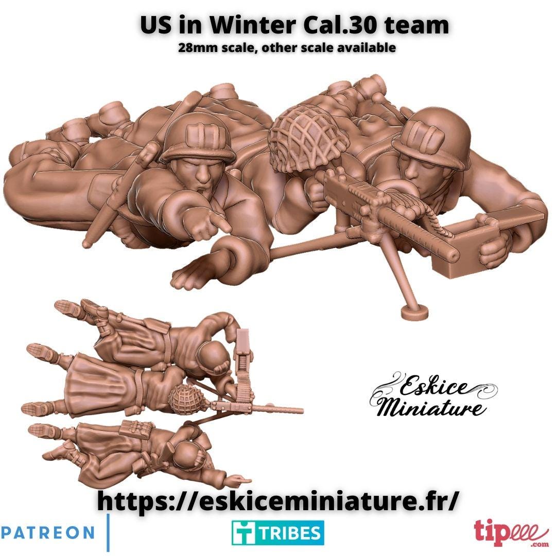 WWII US Winter MMG Team (3 models) Various Scales Historical Wargaming
