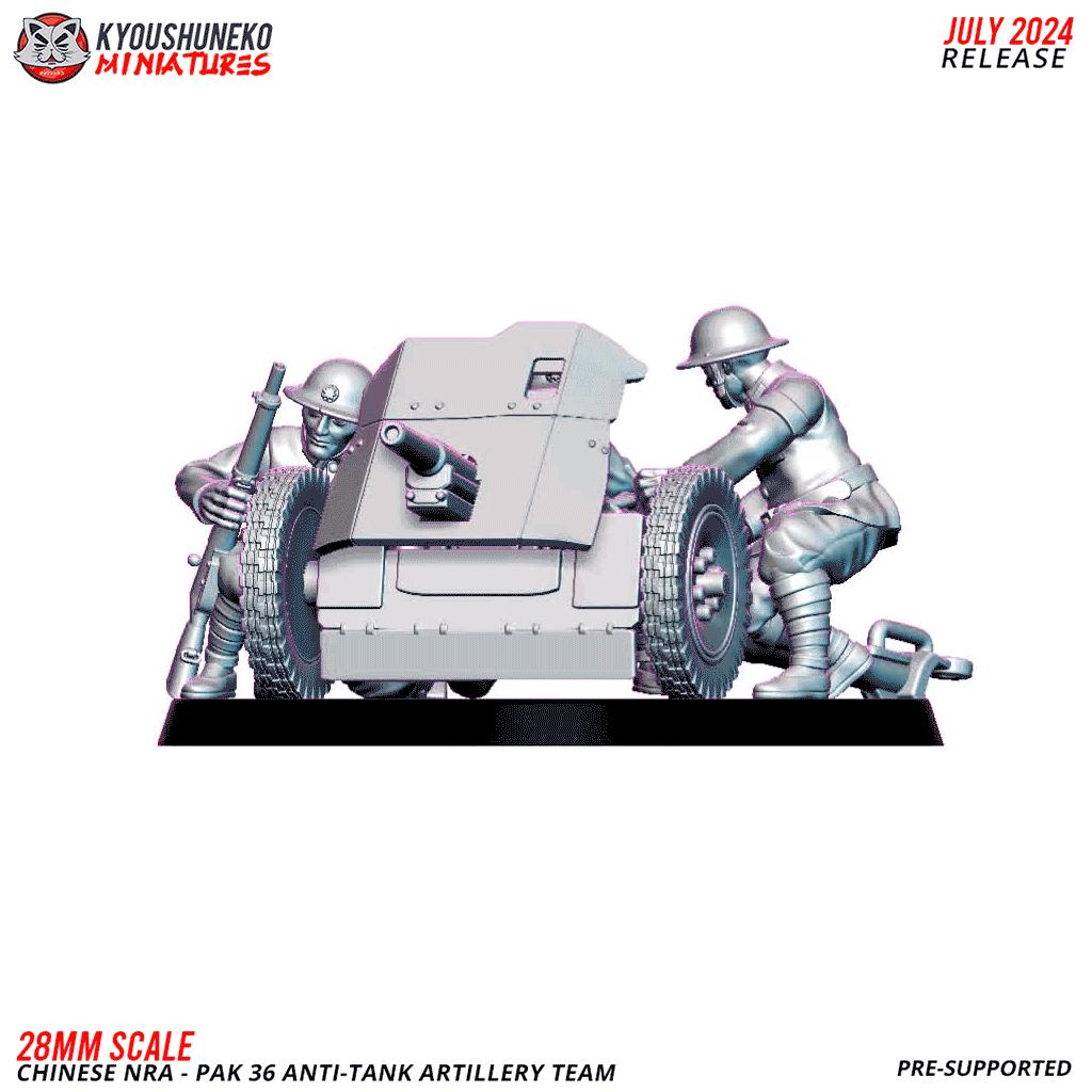 WWII Chinese Pak36 Antitank Artillery (3 models and a gun) Various Scales Historical Wargaming