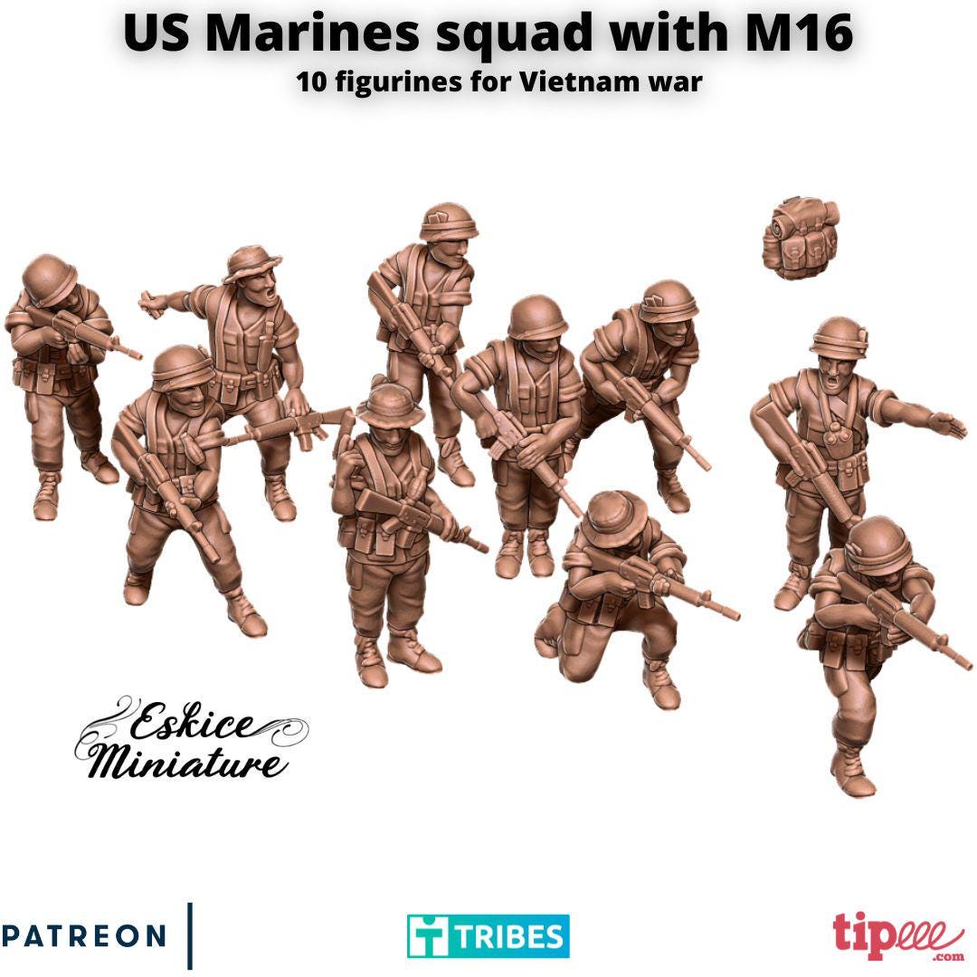 Vietnam War US Marines with M16 (10 models) Various Scales Historical Wargaming