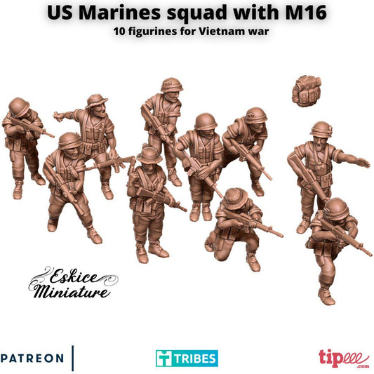 Vietnam War US Marines with M16 (10 models) Various Scales Historical Wargaming