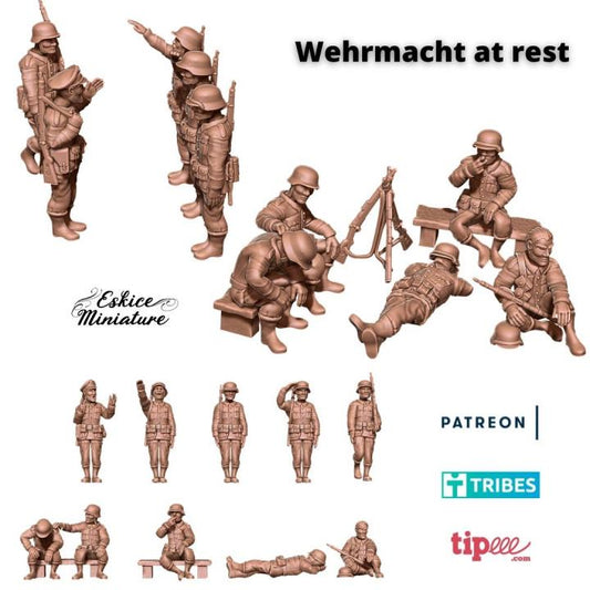 WWII German Resting Soldiers Set (10 models) Various Scales Historical Wargaming