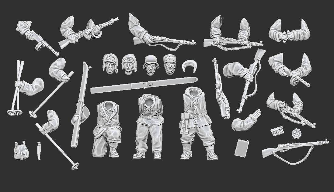 WWII Finnish Infantry Squad in Winter Overalls Multipart (10 models) Various Scales Historical Wargaming