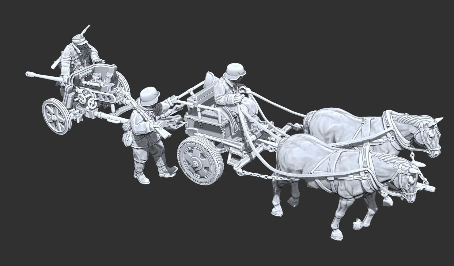 WWII German Limber M42 towing Pak38 with Crew Various Scales Historical Wargaming