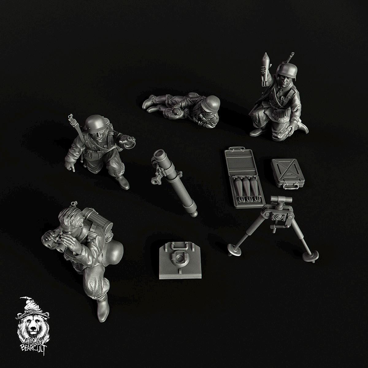 WWII German 8cm GrW 34 Mortar Team with Spotter (4 models) Various Scales Historical Wargaming (US tariffs are pre-paid by us)