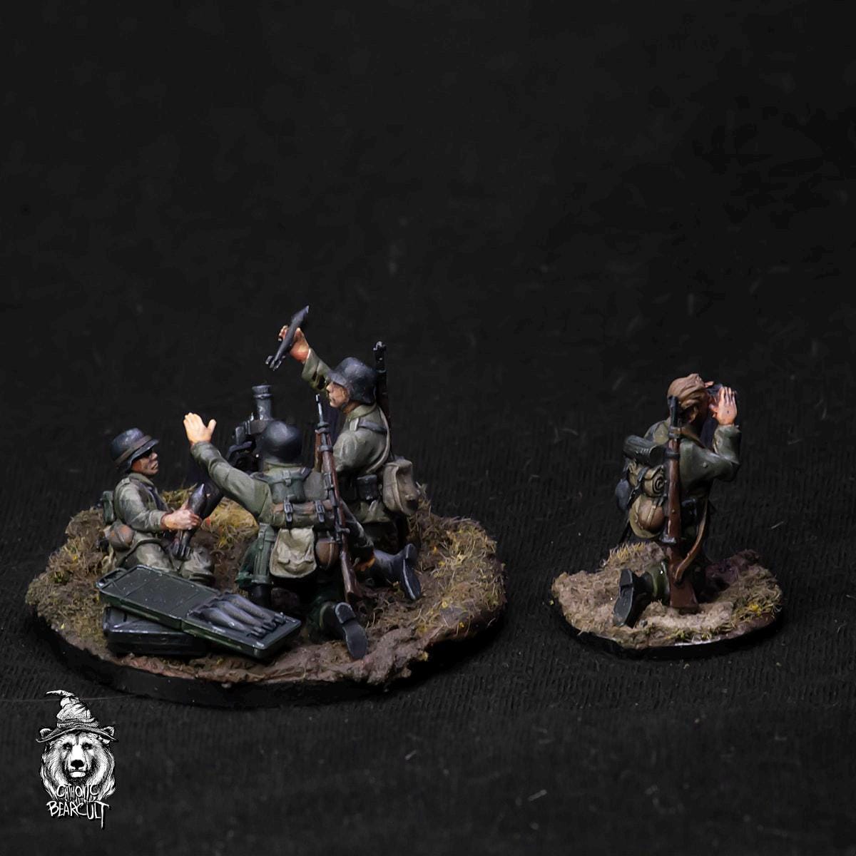 WWII German 8cm GrW 34 Mortar Team with Spotter (4 models) Various Scales Historical Wargaming