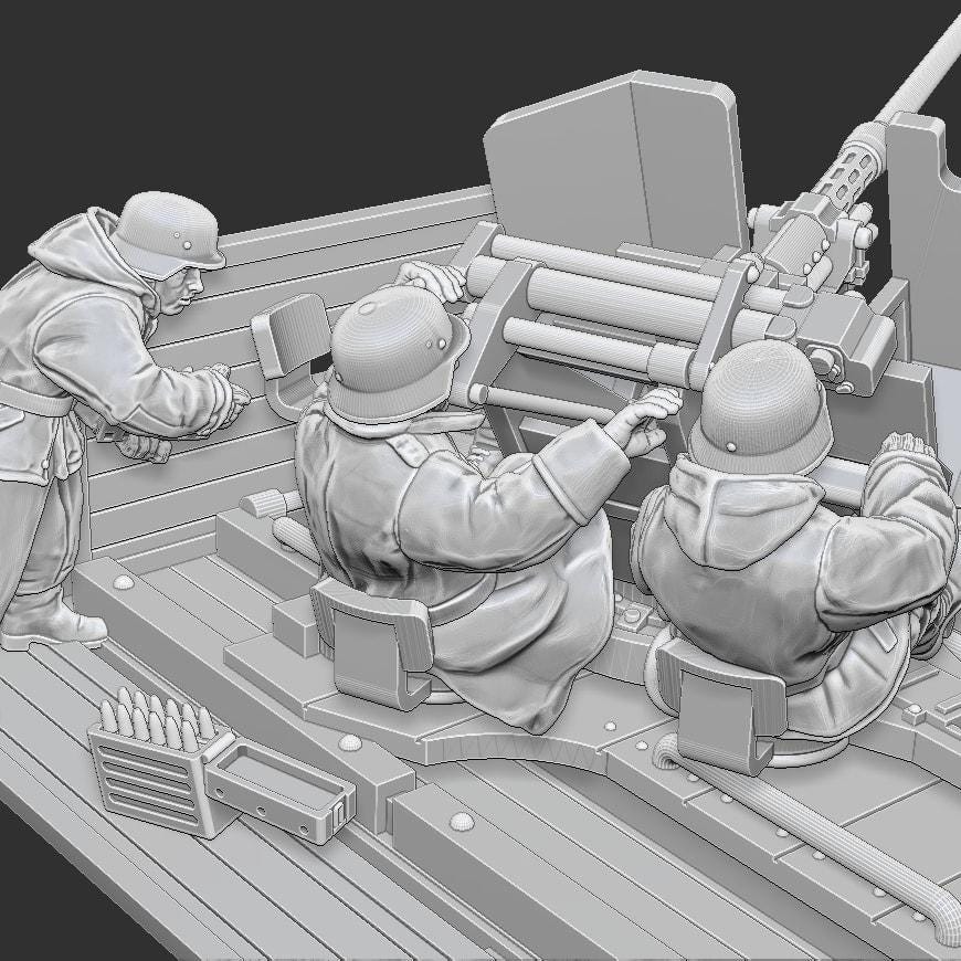 WWII German 3.7cm FlaK on Cargo Platform with Crew Various Scales Historical Wargaming