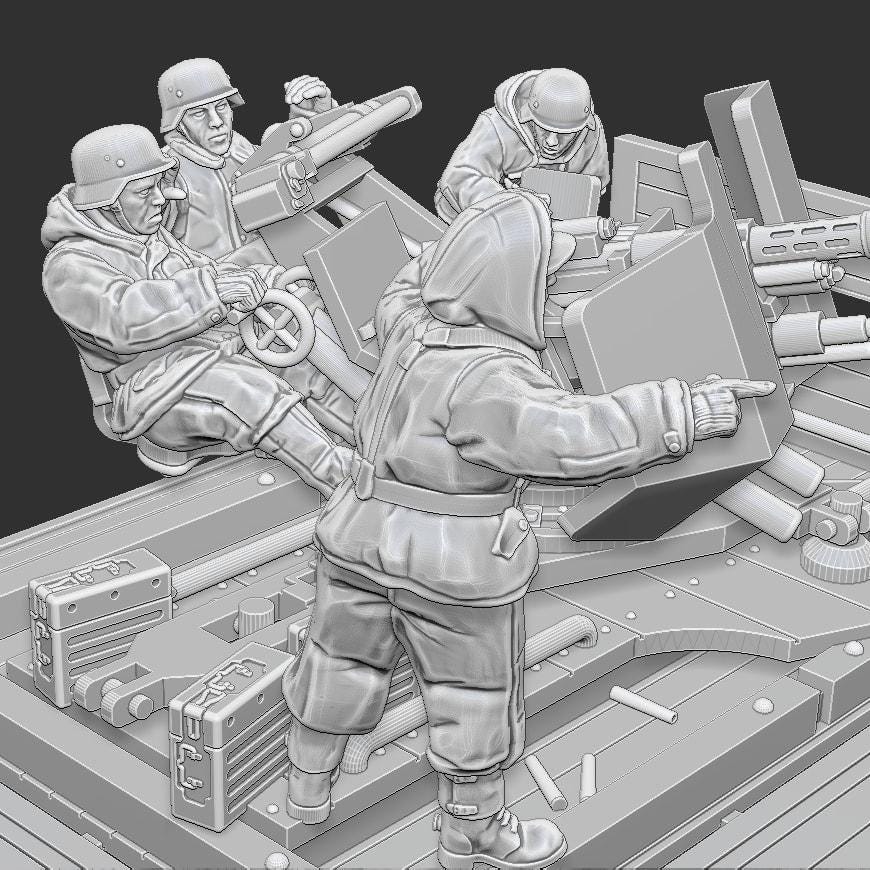 WWII German 3.7cm FlaK on Cargo Platform with Crew Various Scales Historical Wargaming