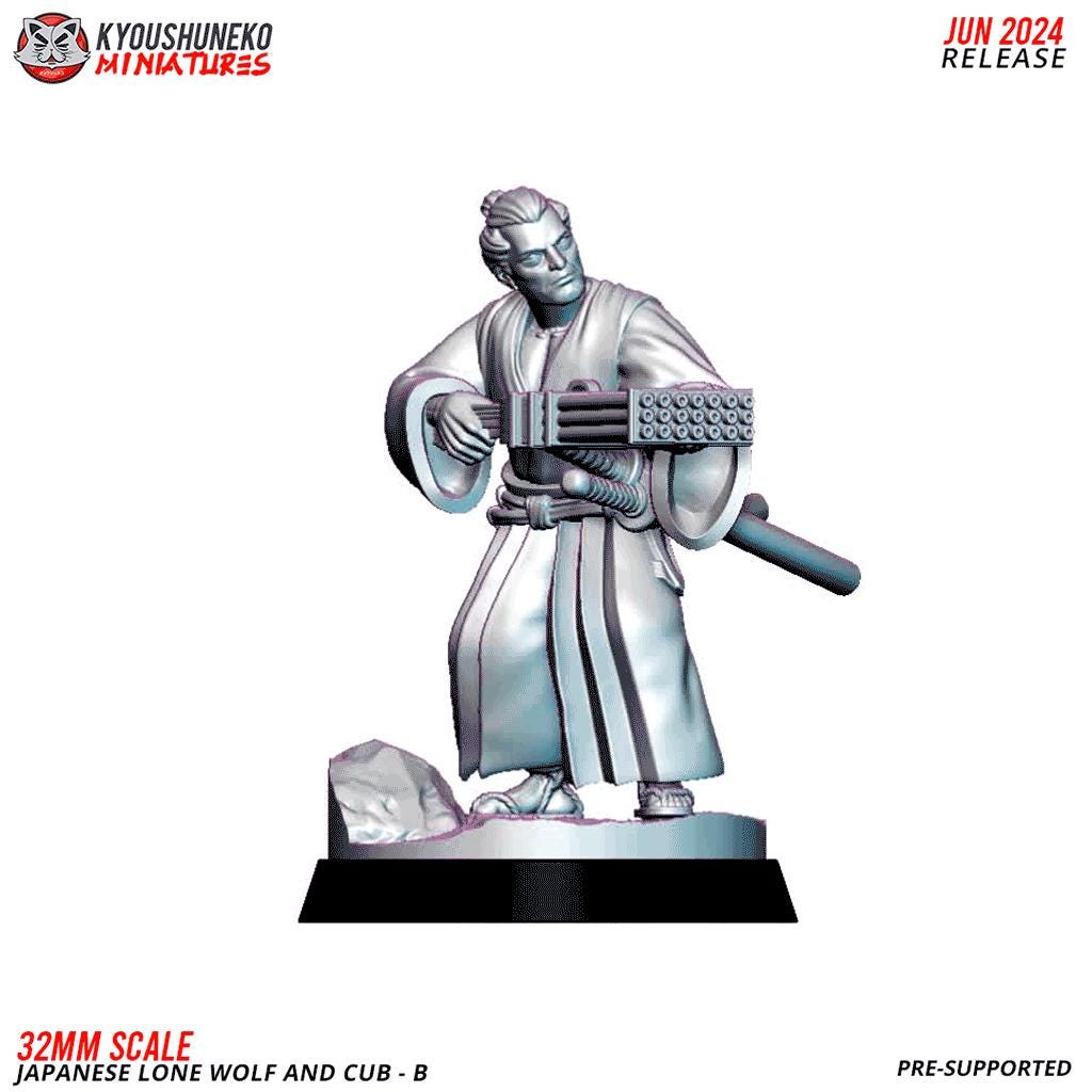 Japanese Samurais with Cubs (5 models) with Bases Bushido Historical Wargaming