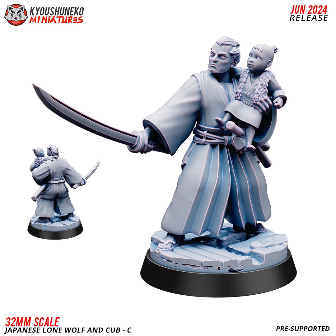 Japanese Samurais with Cubs (5 models) with Bases Bushido Historical Wargaming