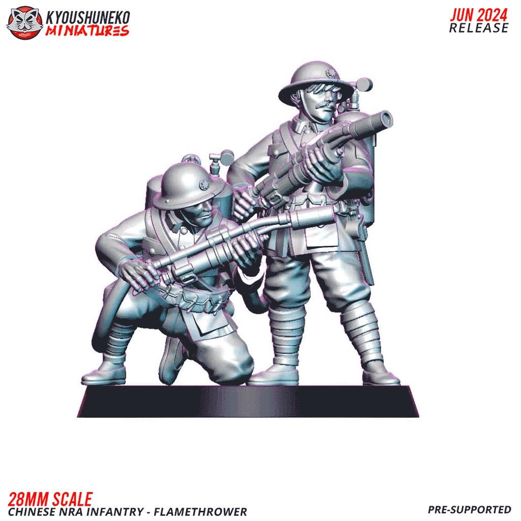 WWII Chinese NRA Flamethrower Team (2 models) Various Scales Historical Wargaming (US tariffs are pre-paid by us)