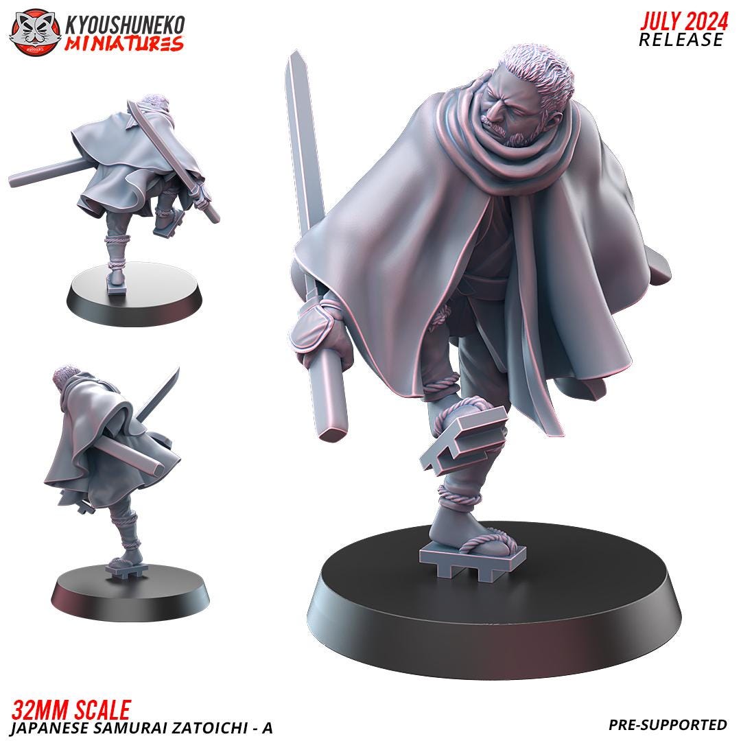 Japanese Samurais Zatoichi (3 models) Various Scales Historical Wargaming (US tariffs are pre-paid by us)