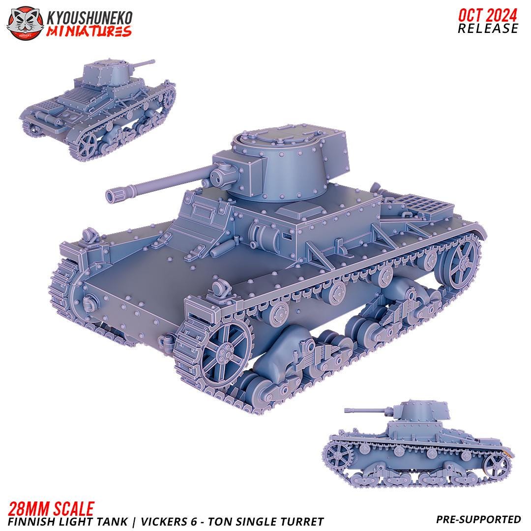 WWII Finnish Vickers 6 Ton Tank Single or Twin Turret Various Scales Historical Wargaming (US tariffs are pre-paid by us)