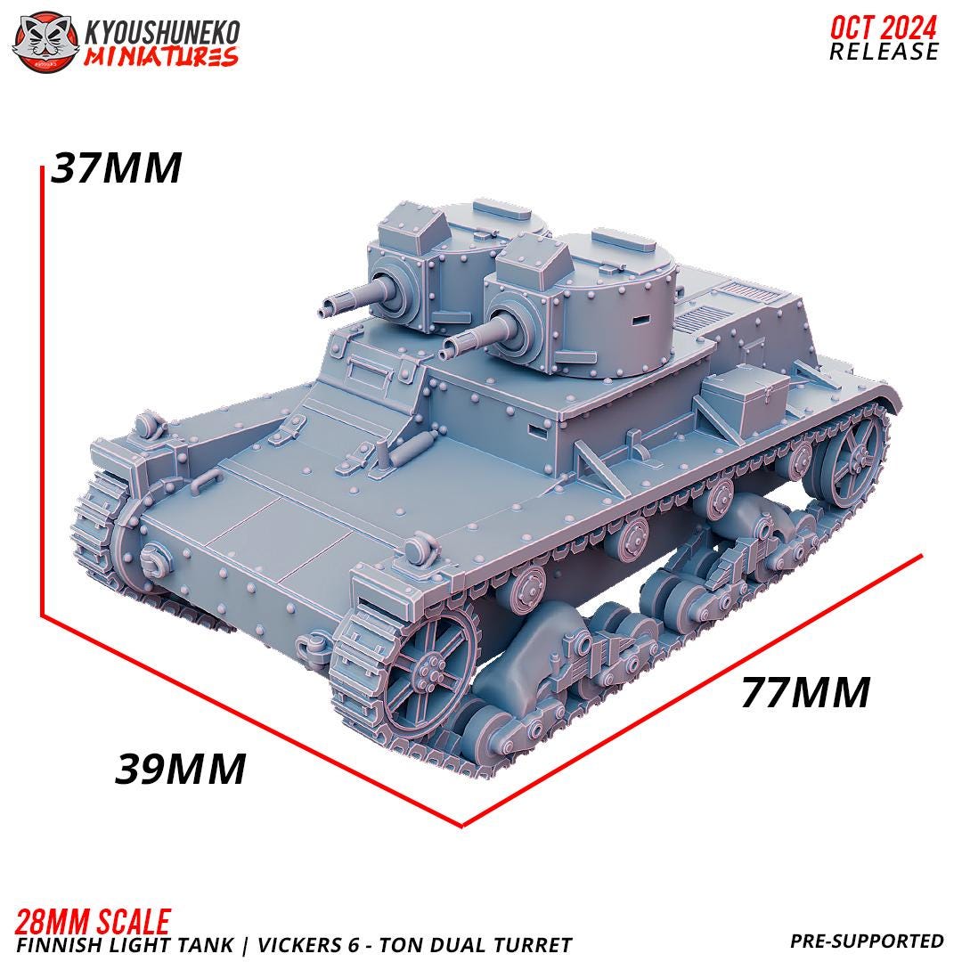 WWII Finnish Vickers 6 Ton Tank Single or Twin Turret Various Scales Historical Wargaming