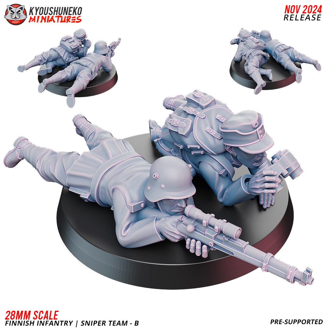 WWII Finnish Sniper Team B (2 models) Various Scales Historical Wargaming