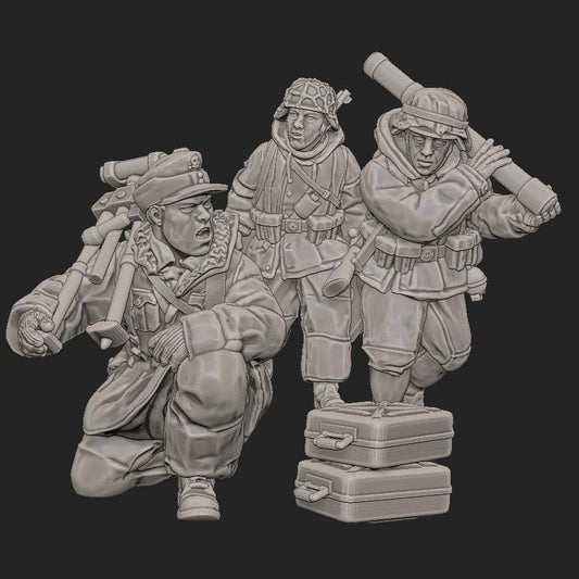WWII German Mortar Team during Redeployment (3 models) Various Scales Historical Wargaming