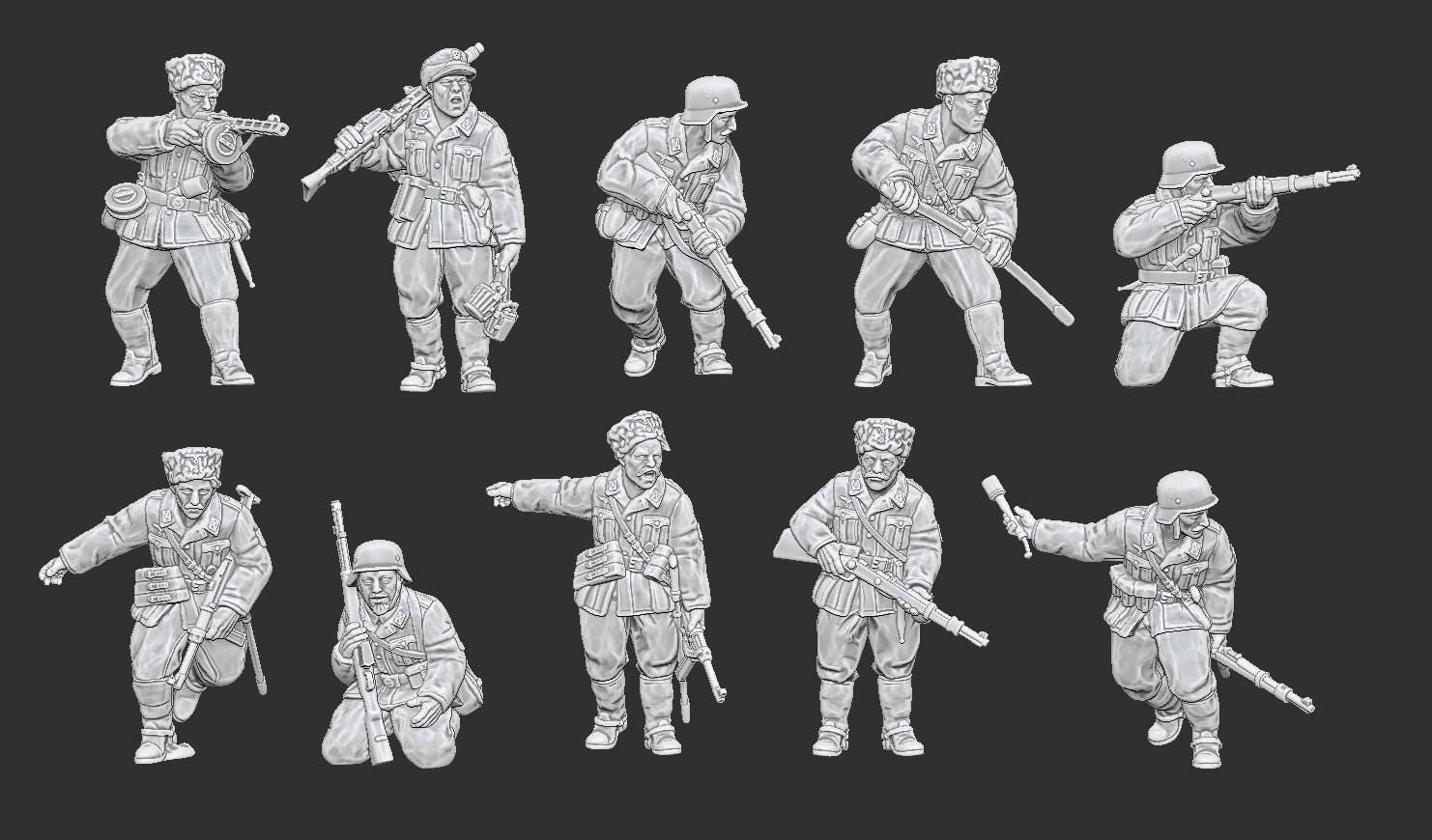 WWII German Dismounted Cossacks in German Uniforms (10 models) Various Scales Historical Wargaming