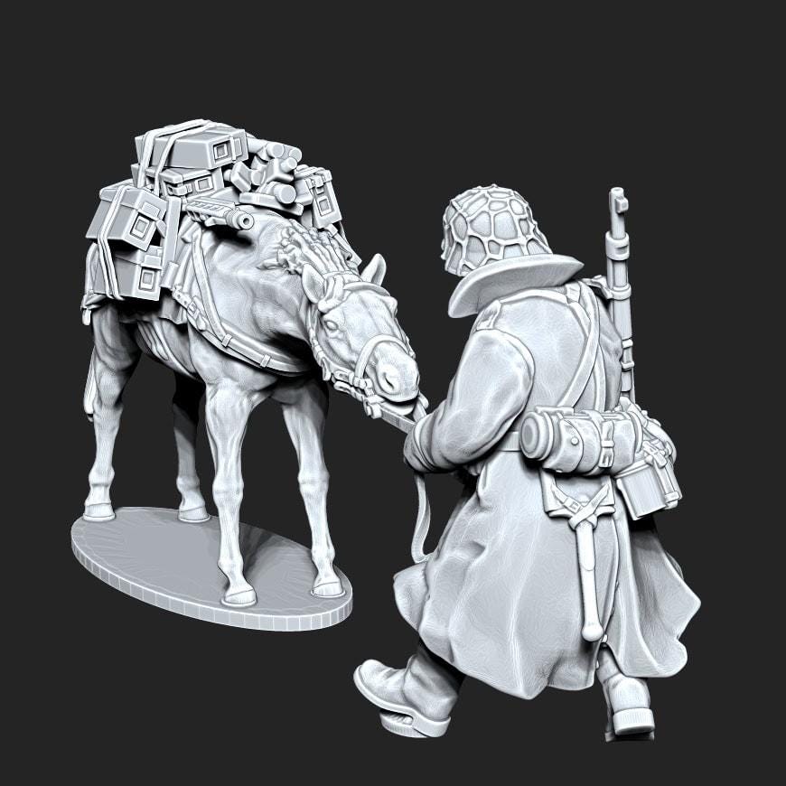 WWII German Cavalry Pack Horse with SMGs Various Scales Historical Wargaming (US tariffs are pre-paid by us)