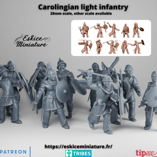 Medieval Carolingian Light Infantry Unit (10 models) Various Scales Historical Wargaming