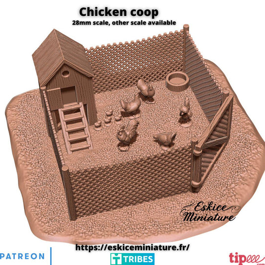 Wargaming Terrain Chicken Coop with Chickens Various Scales Historical Wargaming