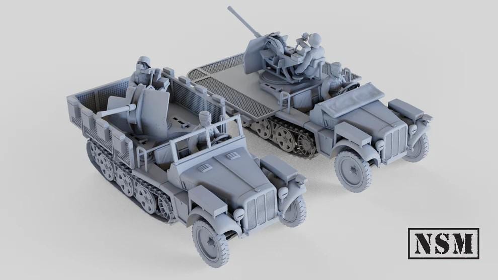 WWII German Demag Sd. Kfz 10-4 Halftrack with 2cm Flak 38 (2 variants) Various Scales Historical Wargaming