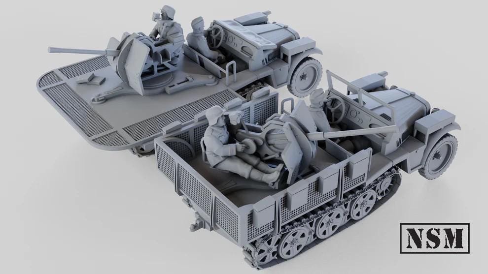 WWII German Demag Sd. Kfz 10-4 Halftrack with 2cm Flak 38 (2 variants) Various Scales Historical Wargaming