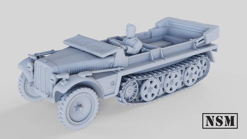 WWII Sd.Kfz 10 DeMag Halftrack with Driver Various Scales Historical Wargaming