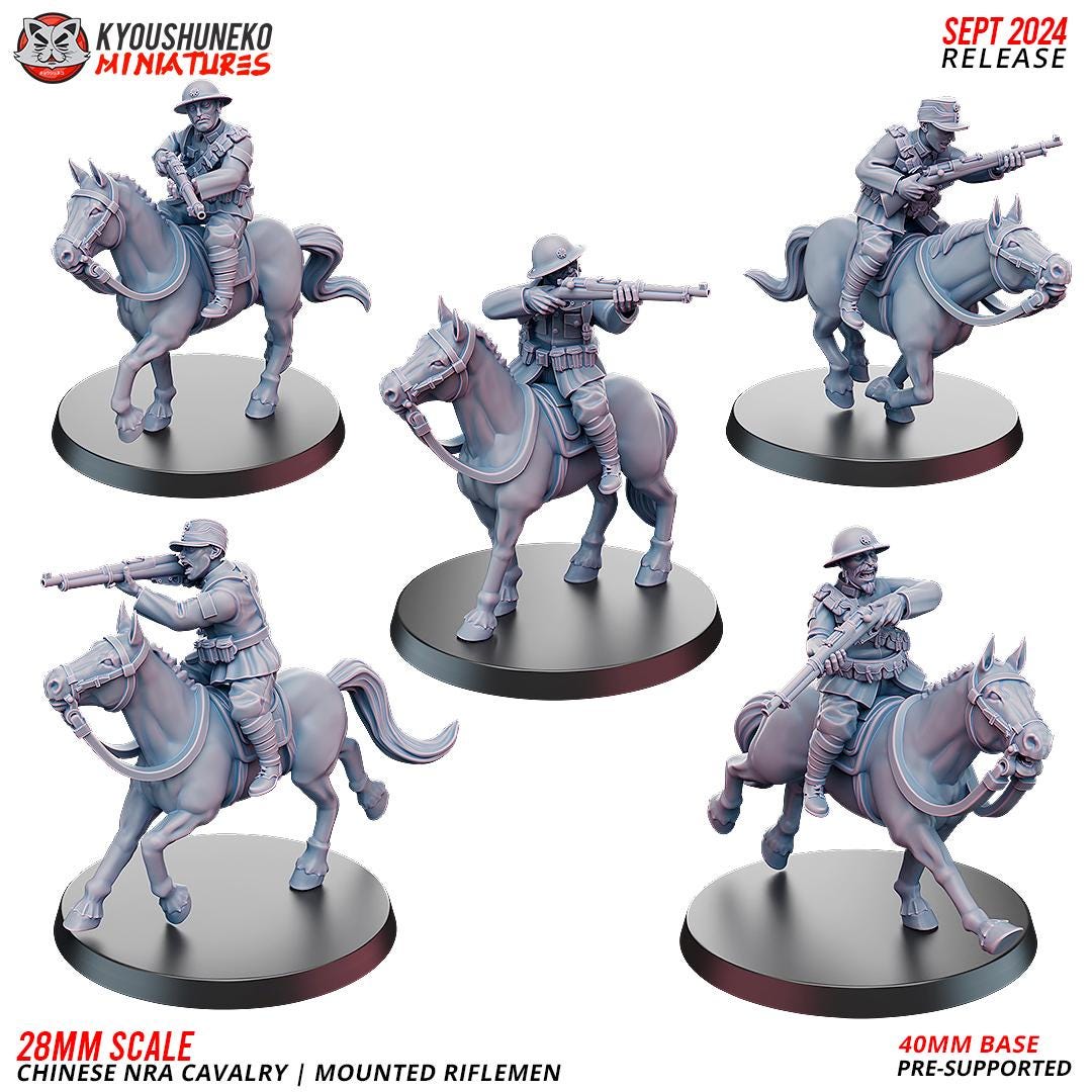 WWII Chinese NRA Cavalry with Rifles (5 models) Various Scales Historical Wargaming