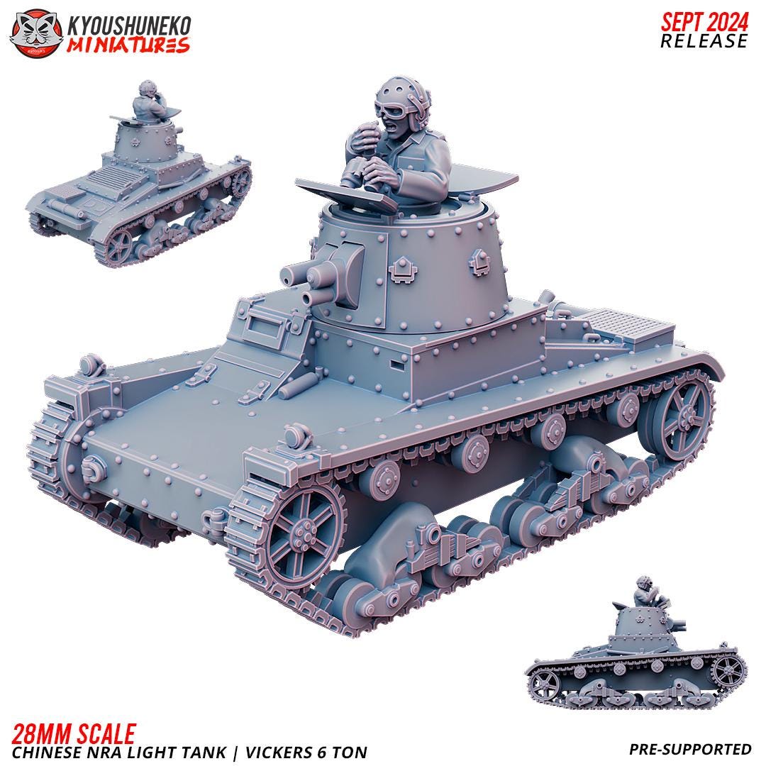 WWII Chinese NRA Vickers 6 Ton Light Tank with Commander Various Scales Historical Wargaming