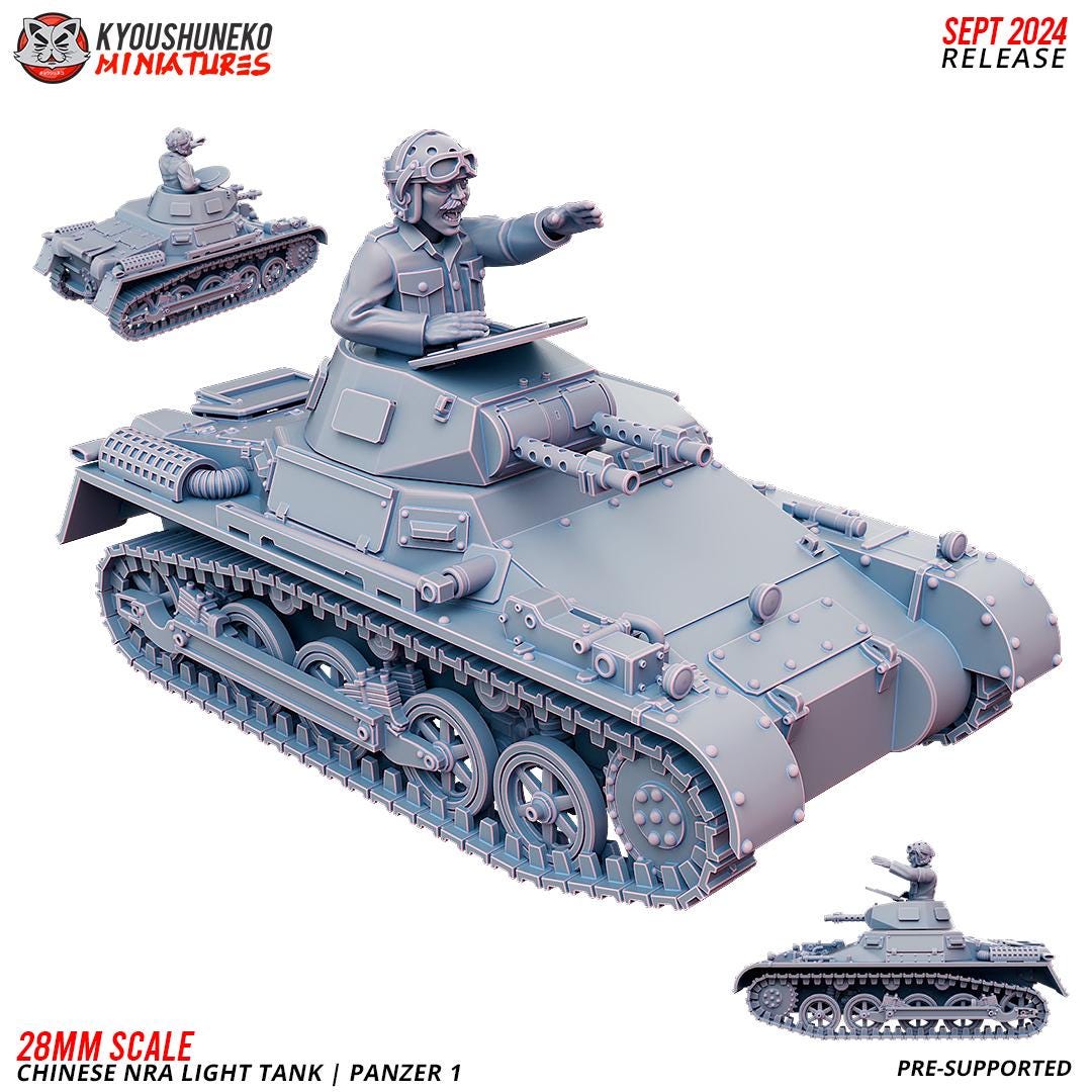 WWII Chinese NRA Panzer I Light Tank with Commander Various Scales Historical Wargaming