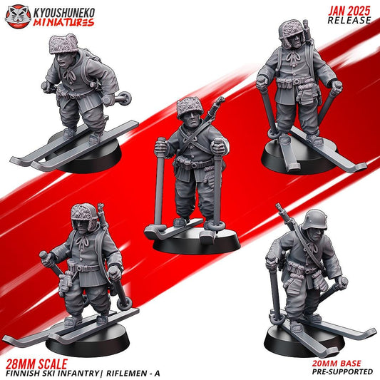 WWII Finnish Ski Infantry Squad A (5 models) Various Scales Historical Wargaming